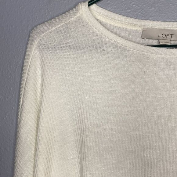 Loft Off White Cream Crew Neck Ribbed Oversized Tunic Top Size Small - Picture 4 of 8